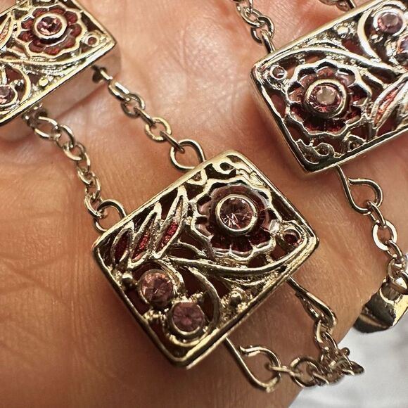 Charter club silver tone and pink rhinestone necklace - Picture 8 of 9